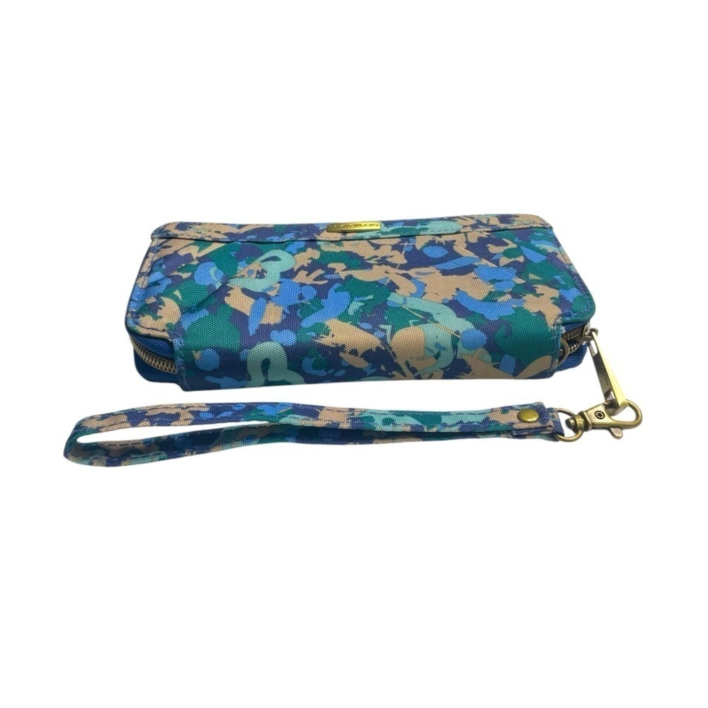 Travelon~Wristlet\ Wallet, Floral Geometric Blues & Tan, Excellent Condition! - Picture 3 of 13